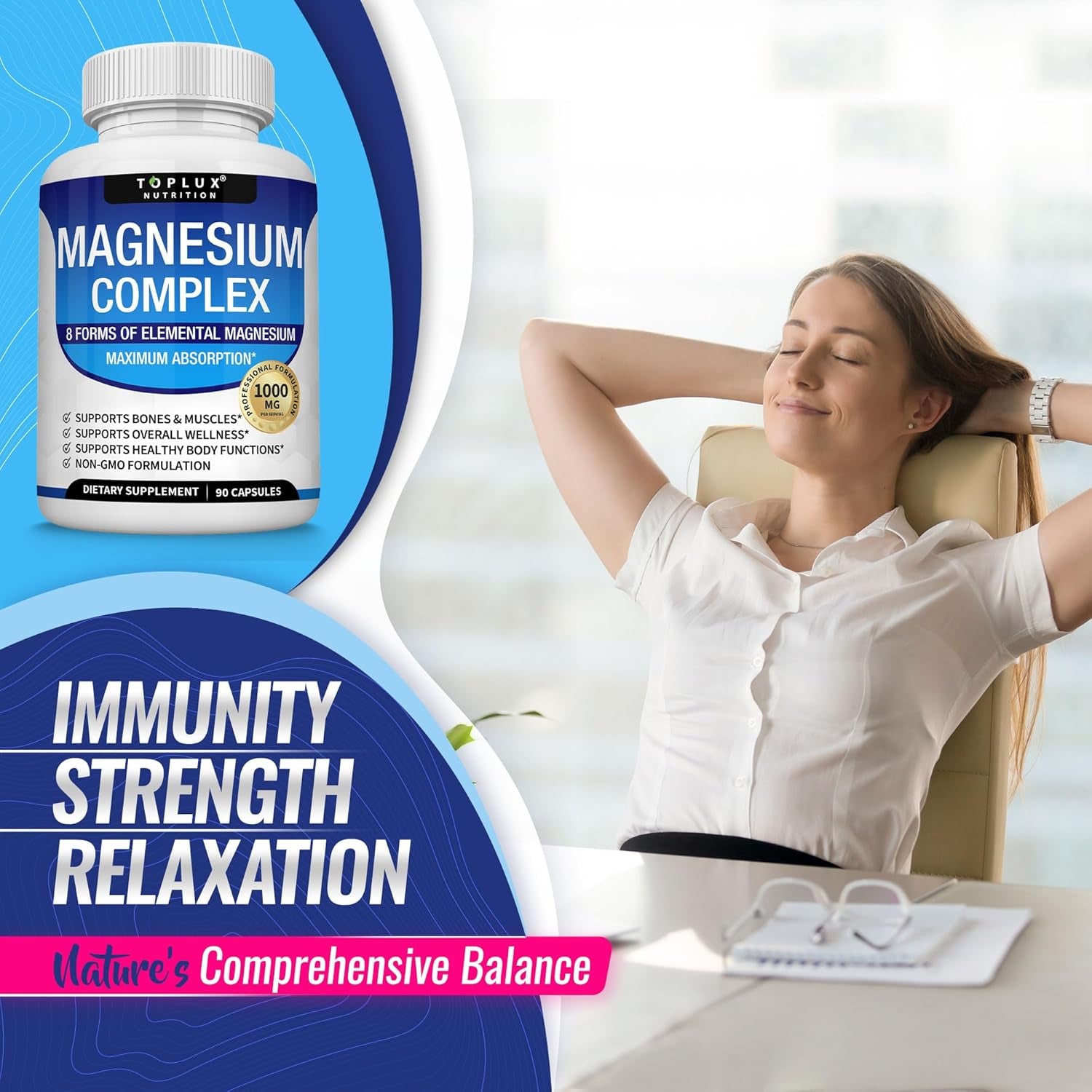 Toplux Magnesium Complex Supplement - 90 Capsules