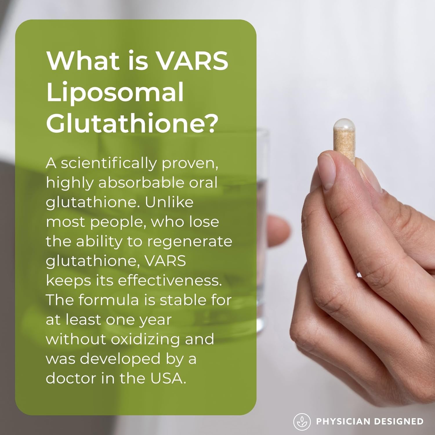 Physician Designed VARS Liposomal Glutathione Capsules - Patented Antioxidant Liquid Dietary Supplement, Anti-Aging, Detoxification, Fortify Immune System, Energy Management Skin Brightening, 60 Count