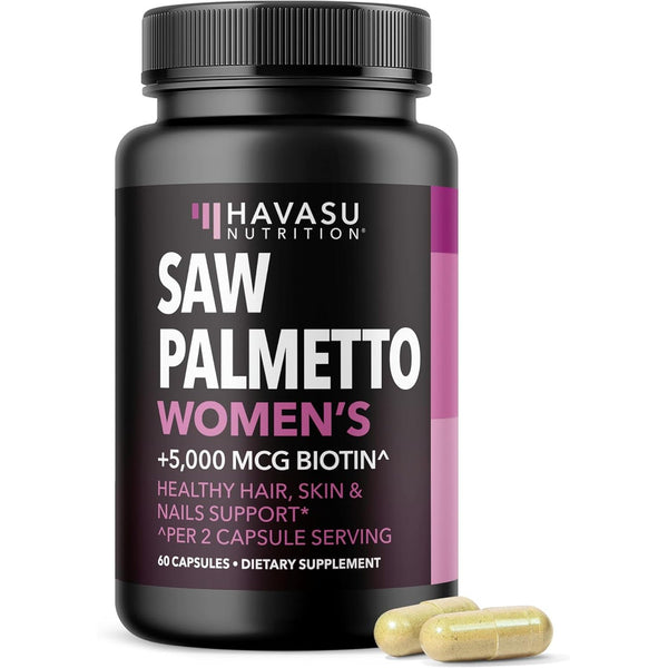 HAVASU NUTRITION Saw Palmetto Women’s – 60 Capsules | Hair, Skin & Nail Support with Biotin