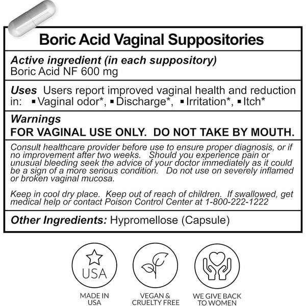 Flower Power Boric Acid Vaginal Suppositories – 30 Suppositories | Fast-Acting pH Balance & Odor Control