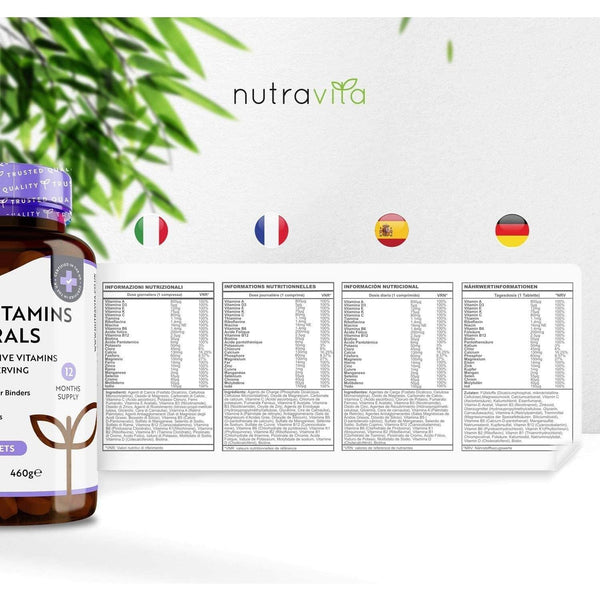 Multivitamins & Minerals - 365 Vegan Multivitamin Tablets - 1 Year Supply - Multivitamin Tablets for Men and Women with 26 Essential Active Vitamins & Minerals - Made in the UK by