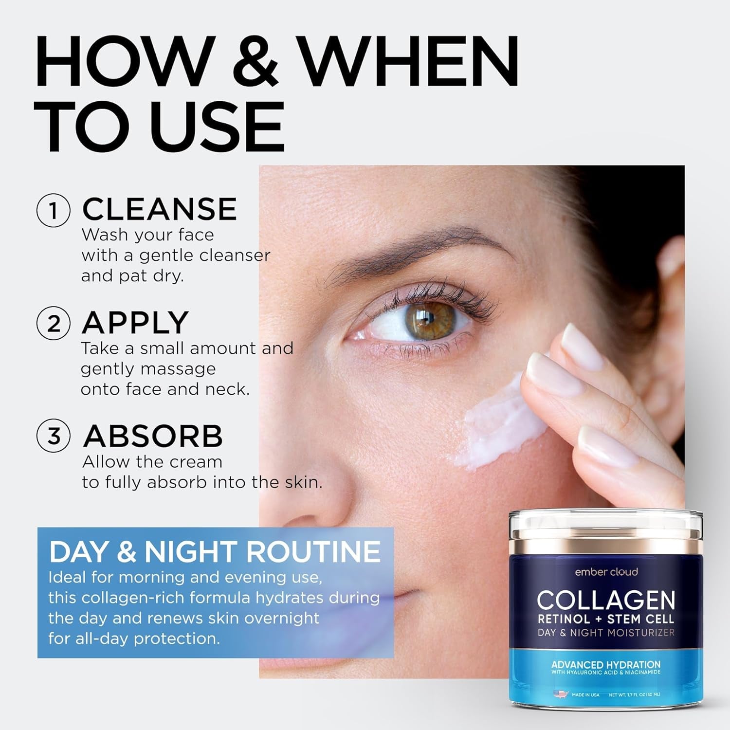 Ember Cloud Collagen Retinol + Stem Cells Day & Night Moisturizer – 50ml | Anti-Aging Hydration & Skin Renewal