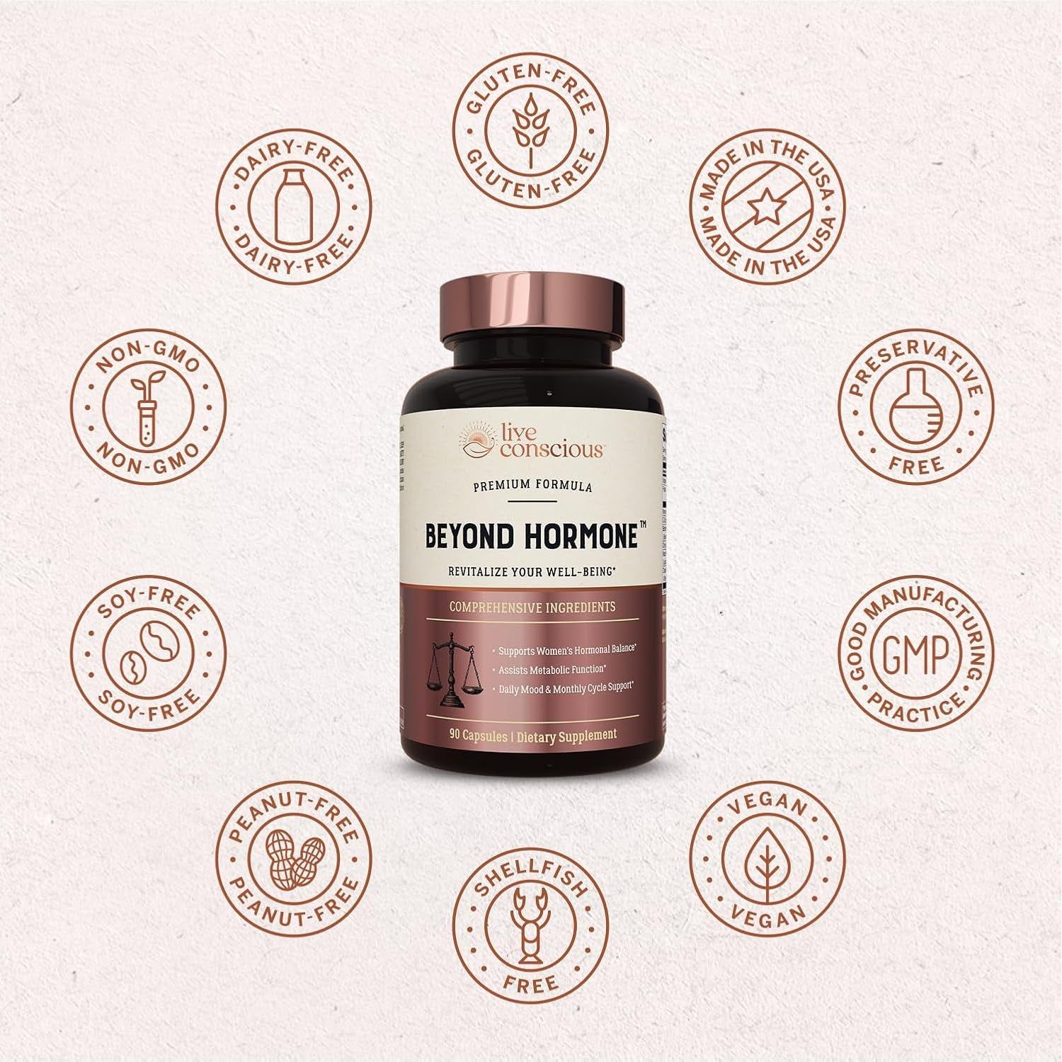 Live Conscious Beyond Hormone – 90 Capsules | Natural Hormonal Balance, Mood & Energy Support for Women