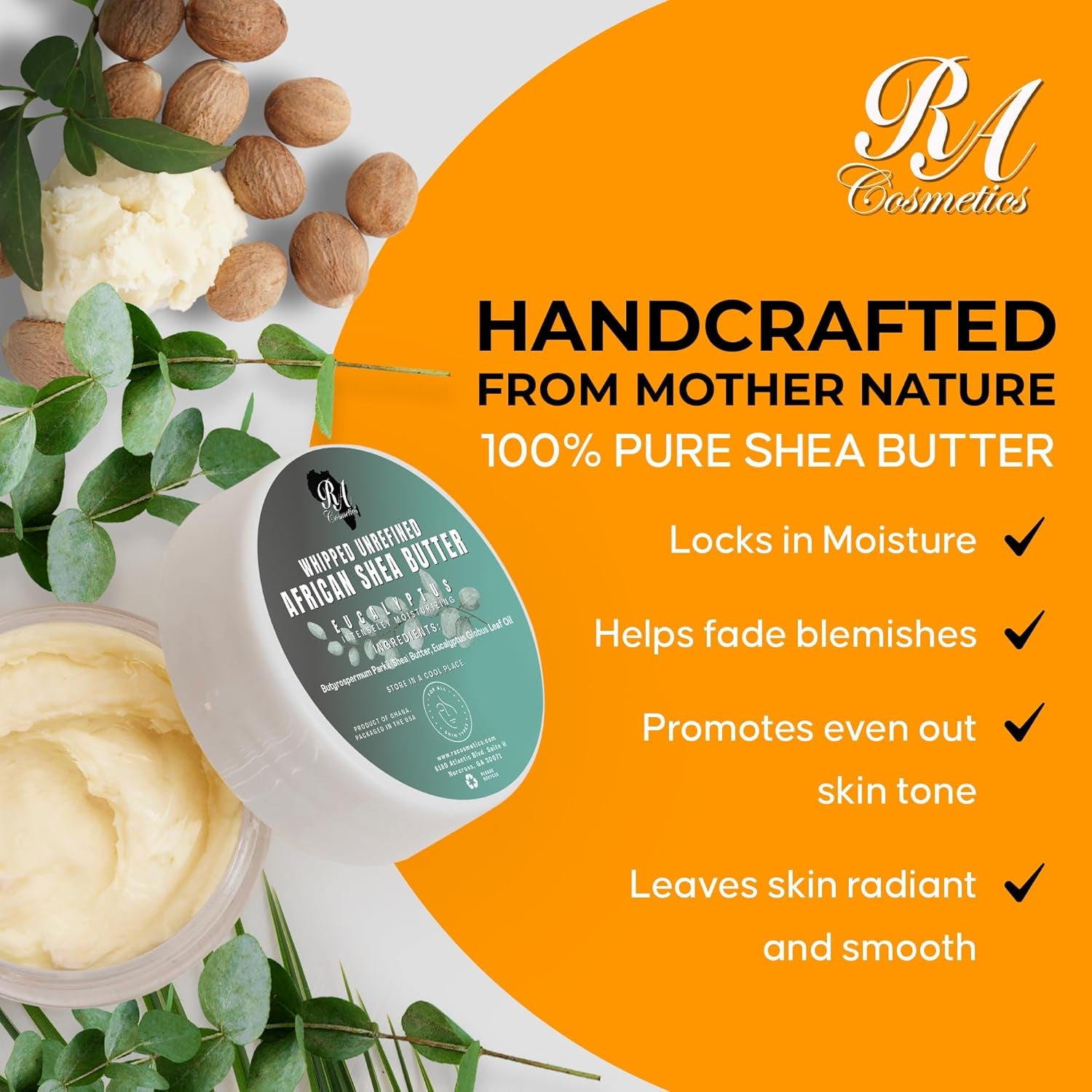 RA COSMETICS Whipped With Eucalyptus African Shea Butter – 340g | Refreshing Hydration, Skin Healing & Revitalising Care