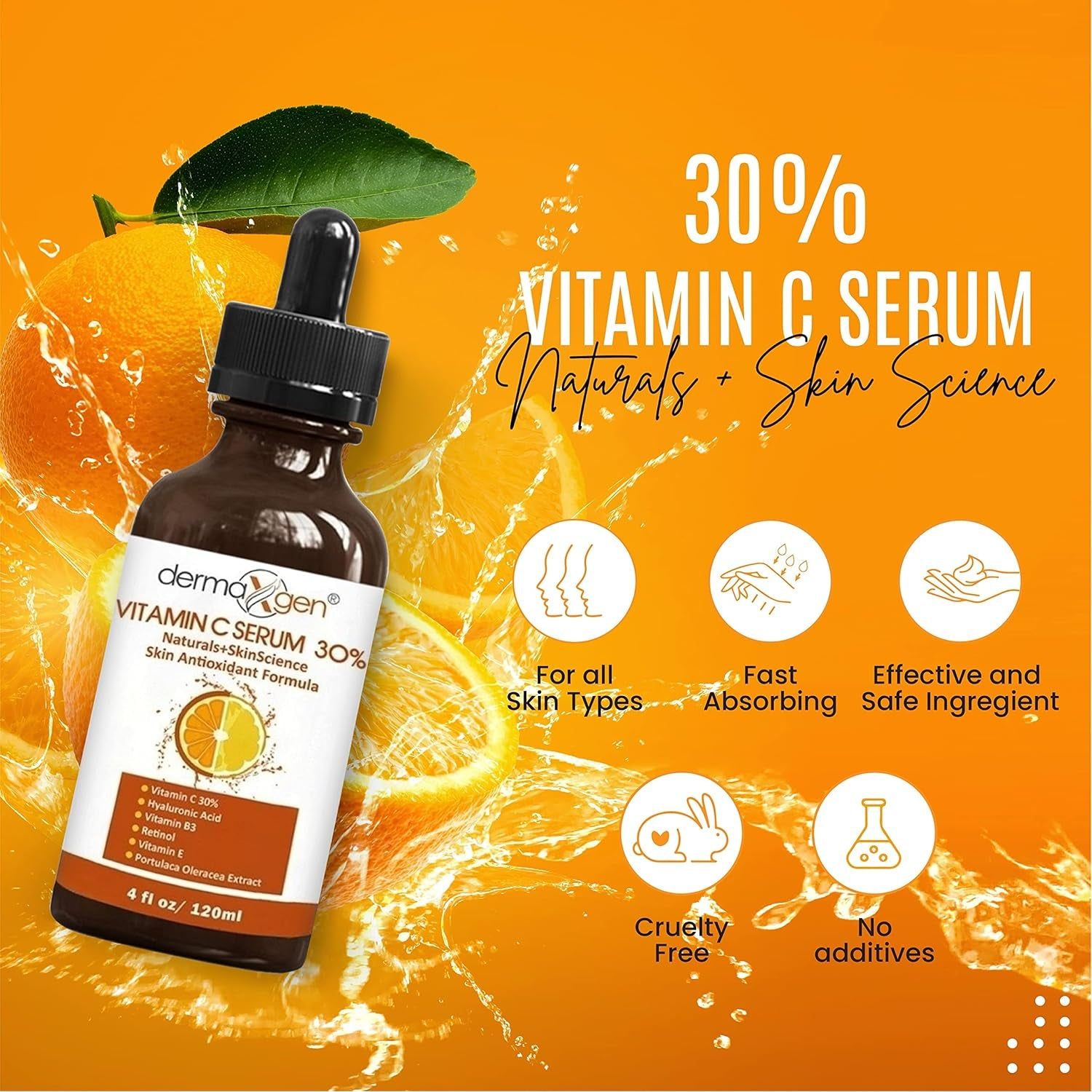 DERMAXGEN Vitamin C Serum 30% – 120ml | Brighten, Firm & Restore Radiance Naturally
