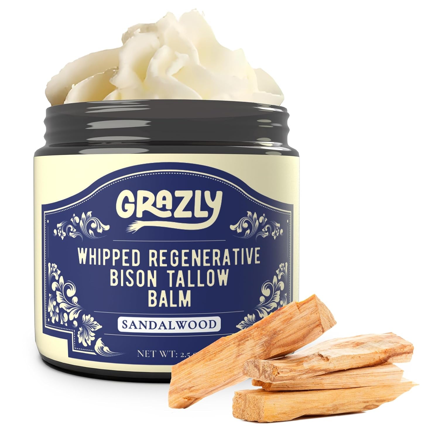 Grazly Whipped Regenerative Bison Tallow Balm (Sandalwood) – 71g | Deep Hydration & Skin Nourishment