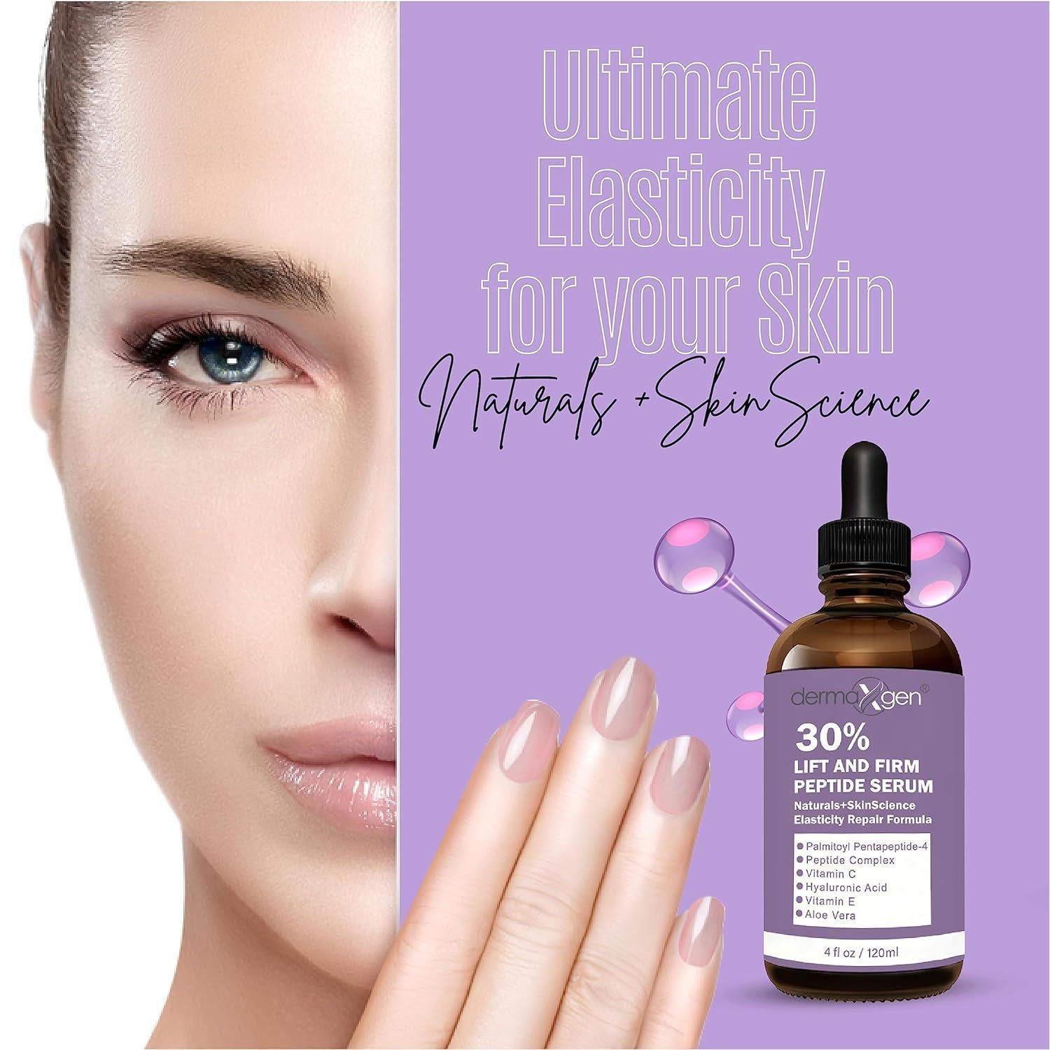 DERMAXGEN 30% Lift & Firm Peptide Serum – 120ml | Advanced Firming & Hydration for Smooth, Youthful Skin