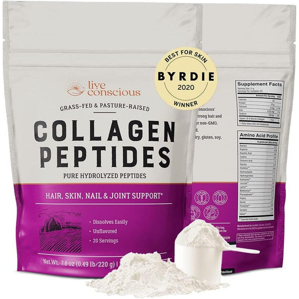 Live Conscious Collagen Peptides (Unflavored) – 220g | Youthful Skin, Hair & Nail Support | 20 Servings