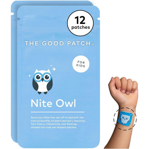 The Good Patch Nite Owl – 12 Patches | Natural Sleep Patch for Kids with Tart Cherry, Chamomile & Skullcap