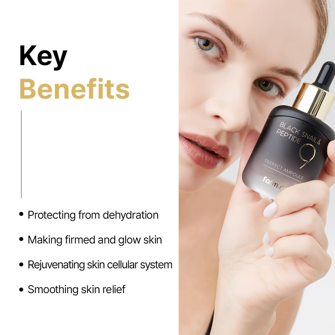 FARMSTAY Black Snail & Peptide 9 Perfect Ampoule – 35ml | Anti-Aging, Firming & Deep Hydration