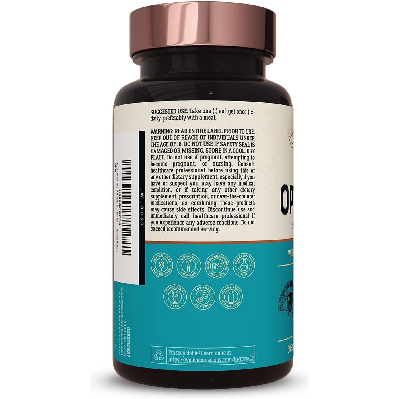 Live Conscious OPTIWELL Screen Time Defense – 30 Softgels | Blue Light Eye Support + Vision Protection