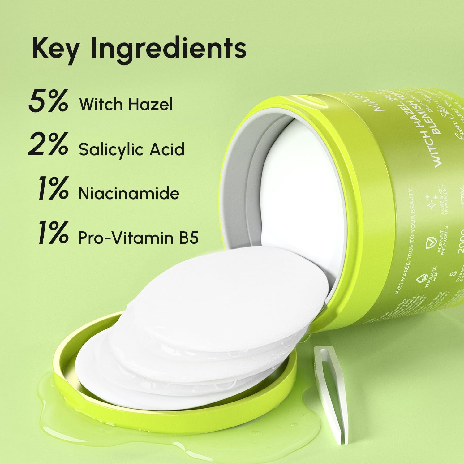 MAREE Witch Hazel & 2% Salicylic Acid Blemish Toner Pads – 90 Pads | Clear Skin & Pore Refining Treatment