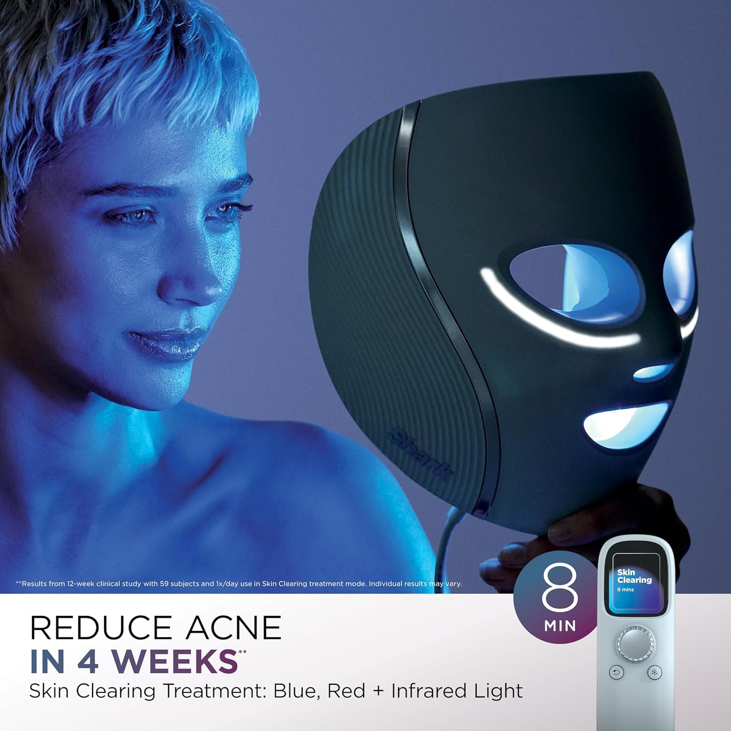Shark Cryoglow LED Face Mask – Blue Frost | Anti-Aging, Acne-Clearing & Under-Eye Cooling Treatment