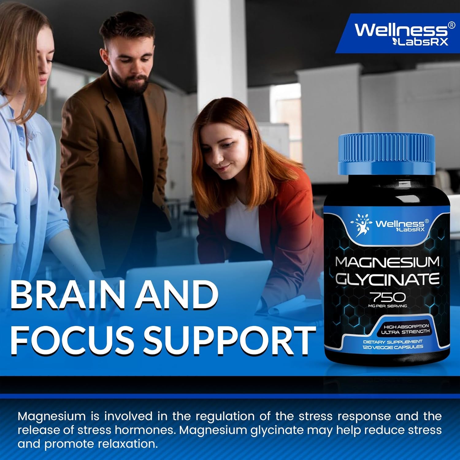 WELLNESS LABSRX Magnesium Glycinate 750MG - 120 Capsules