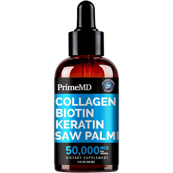 PrimeMD Collagen Biotin Keratin Saw Palmetto Dietary Supplement – 60ml | Liquid Beauty Boost for Hair, Skin & Nails