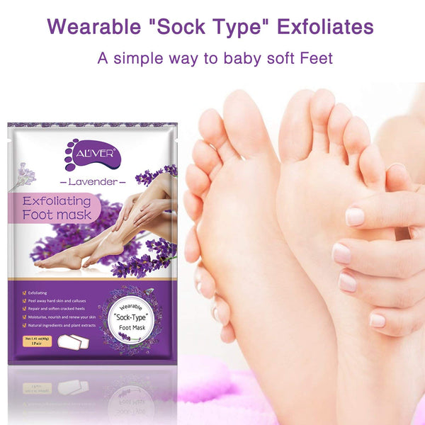 ALIVER Exfoliating Foot Mask – Lavender – 5 Pack | Peels Dead Skin for Baby-Soft Feet