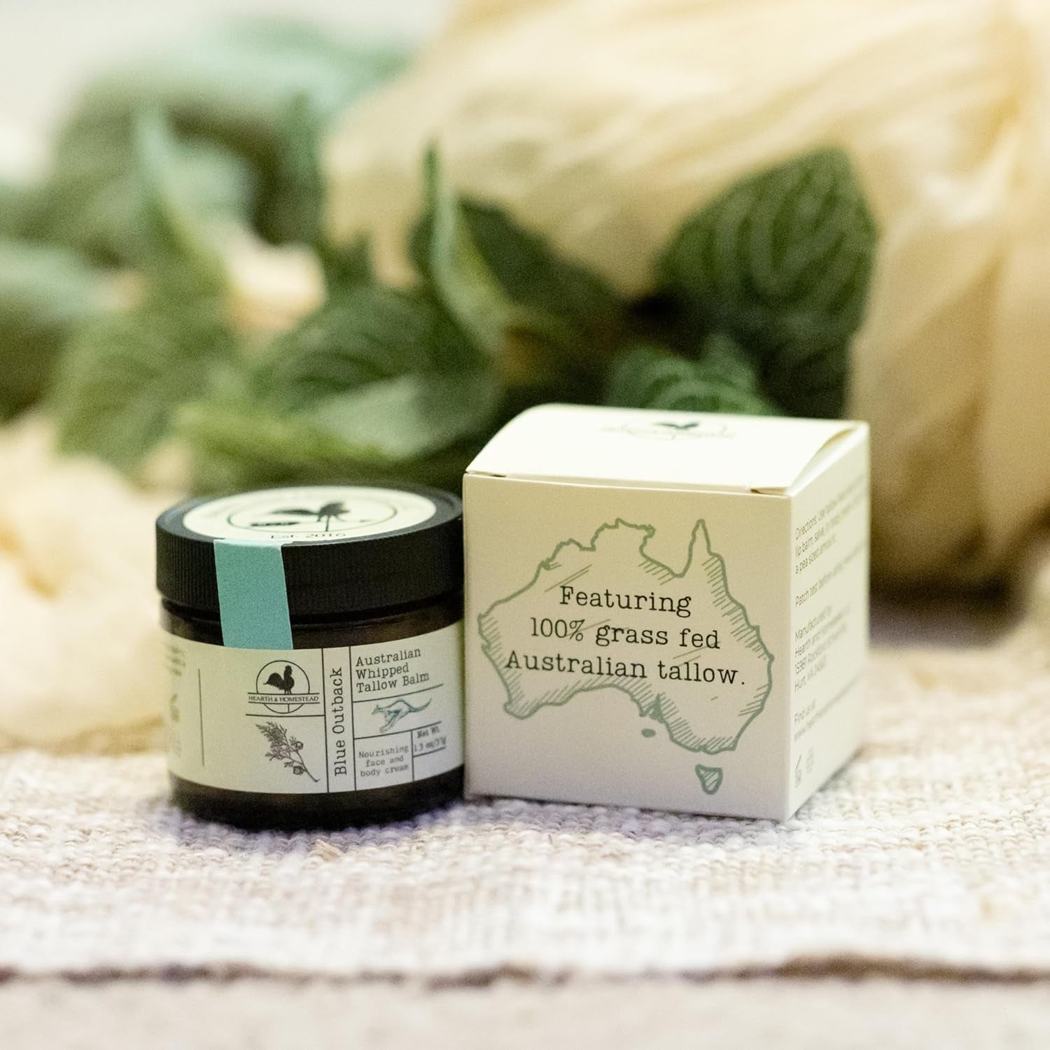 Hearth & Homestead Whipped Tallow Balm (Blue Outback) – 37g | Nourishing Australian Tallow with Emu & Sandalwood Oils