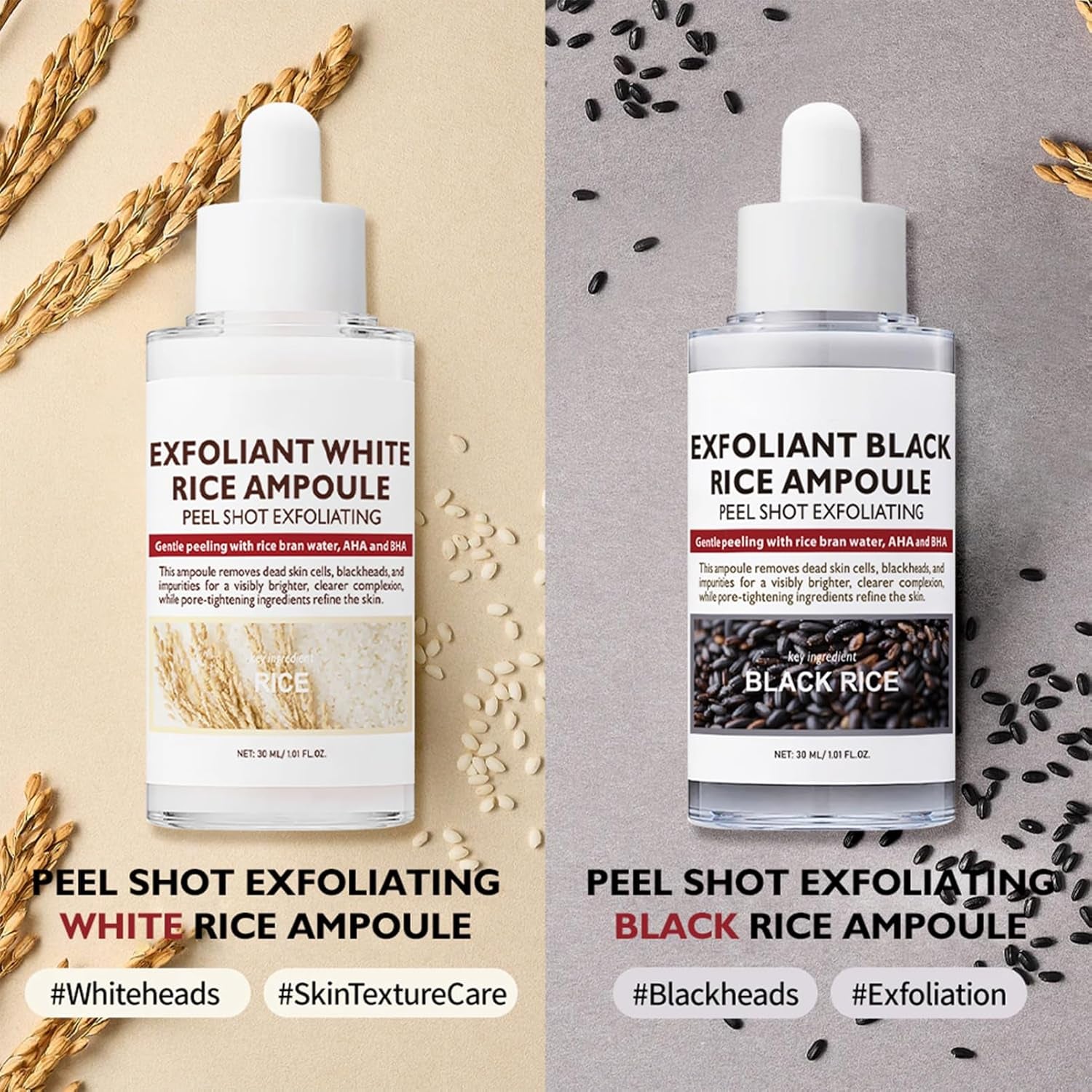 Rosardene Peel Shot Exfoliating Rice Ampoule Duo (Black & White) – 2 x 30ml | Dual-Action Exfoliation & Hydration
