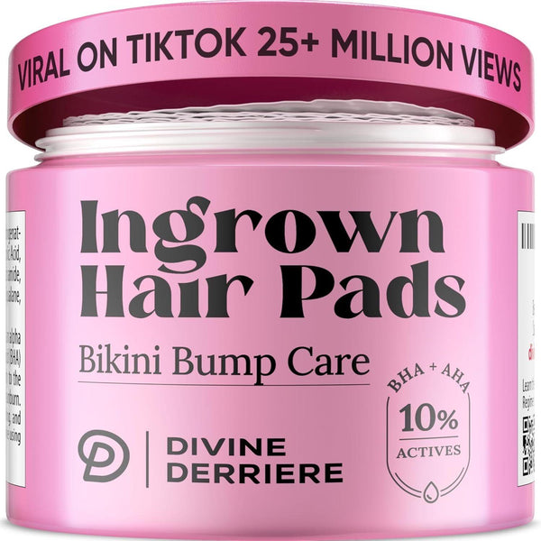 Divine Derriere Ingrown Hair Pads – 50 Pads | Exfoliating Razor Bump & Ingrown Hair Treatment