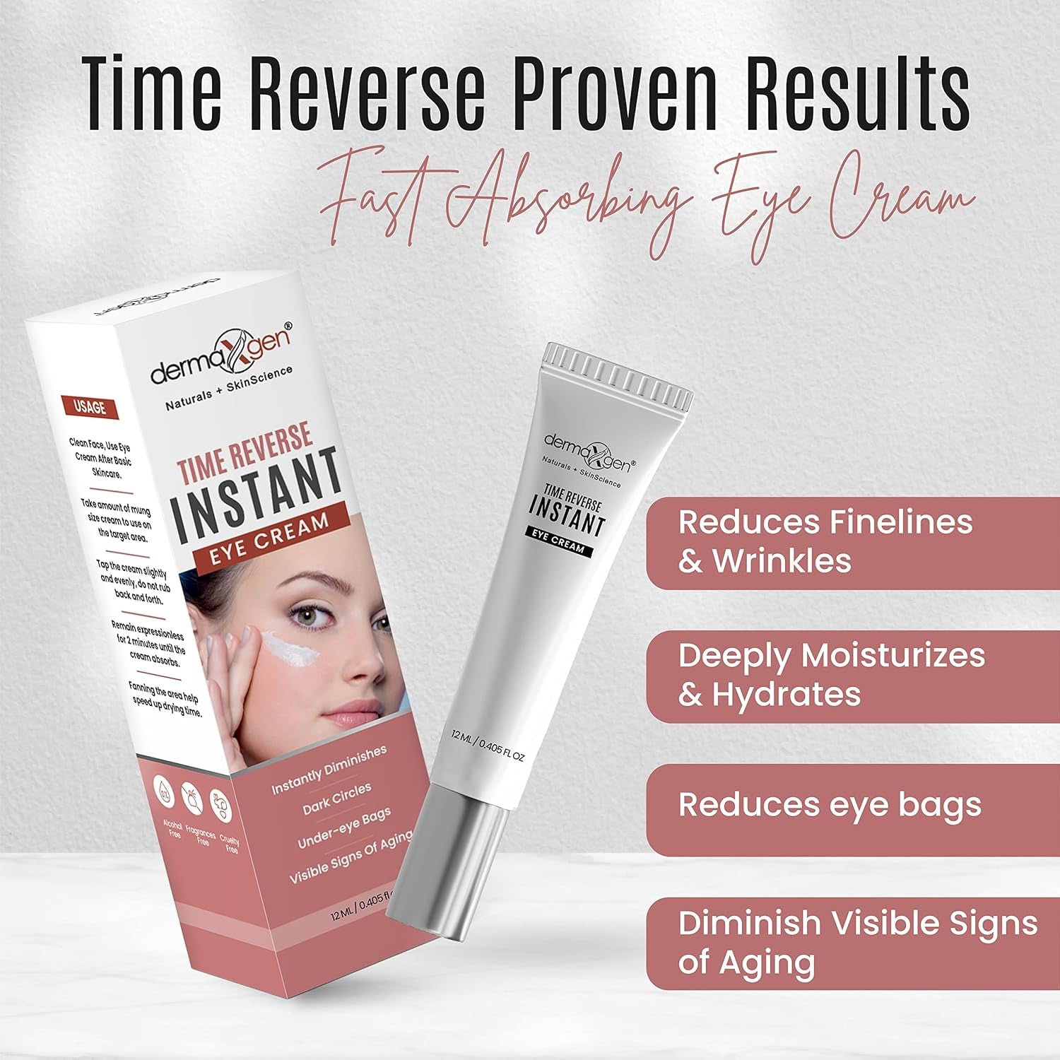 DERMAXGEN Time Reverse Instant Eye Cream – 12ml | Instant Lift for Dark Circles, Puffiness & Fine Lines