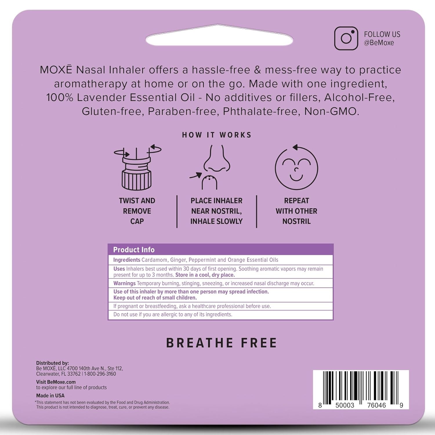 MOXE Lavender 100% Pure Essential Oil Inhalers – 3 Vapor Sticks | On-the-Go Stress Relief & Aromatherapy
