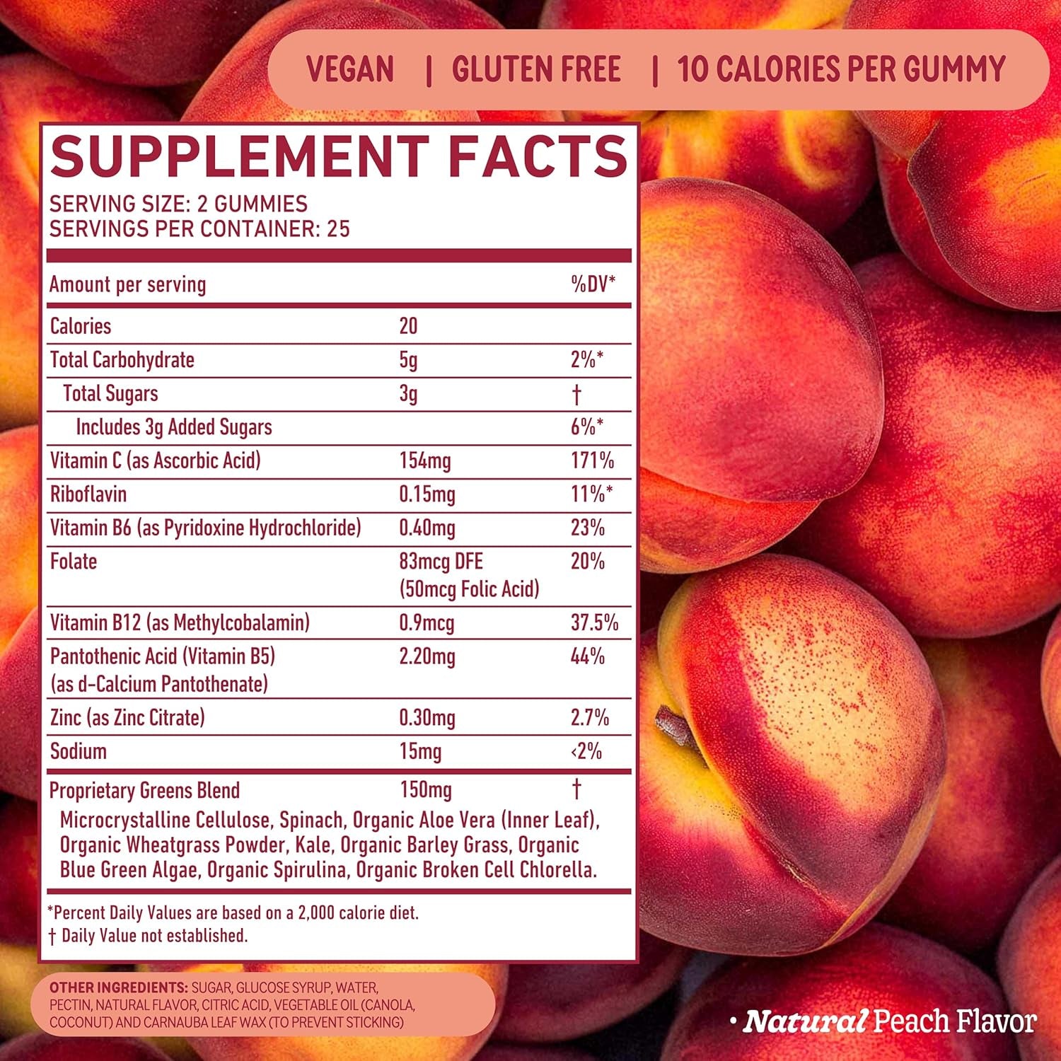 8Greens Supergreens Gummies - Peach Flavor, 50 Gummies