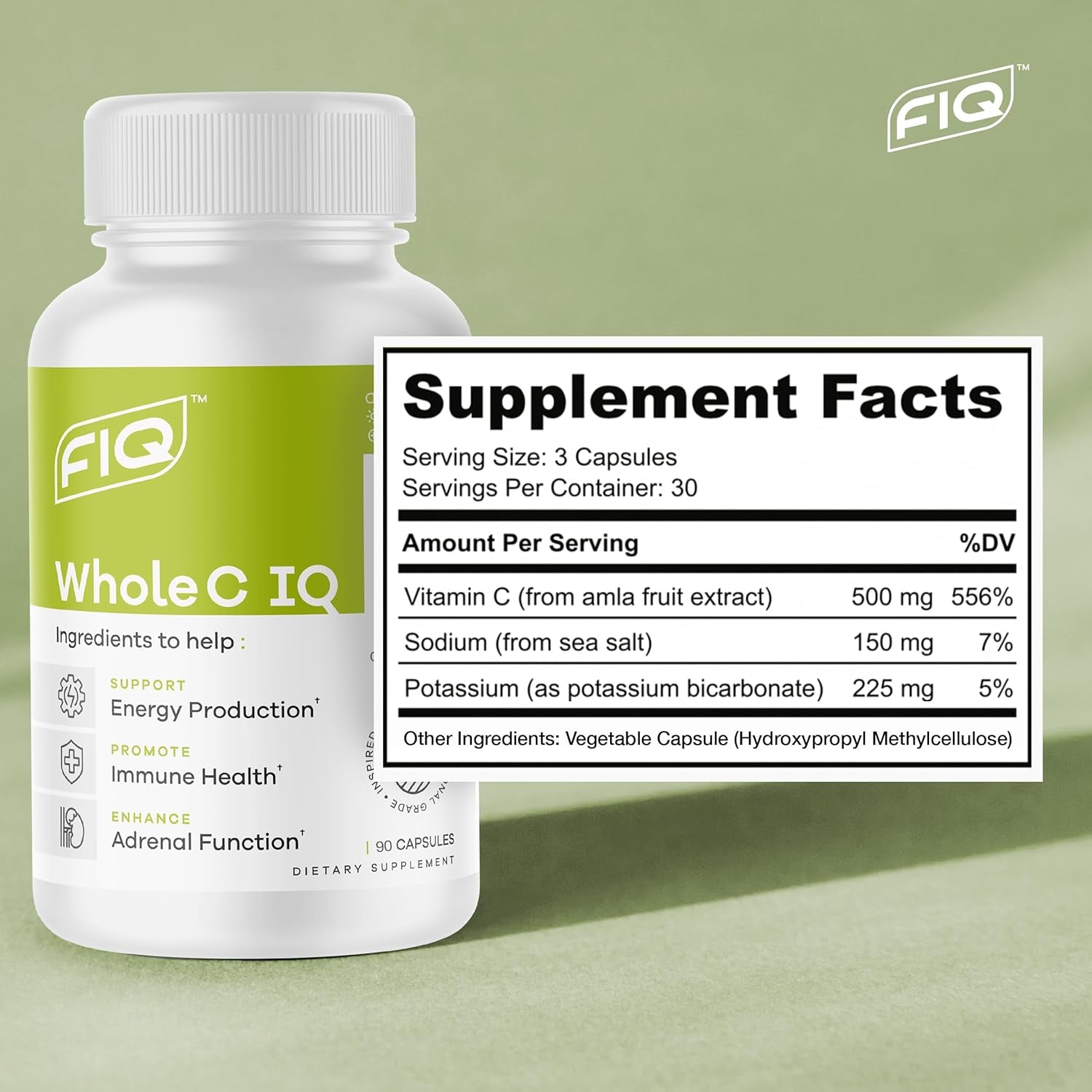 FIQ Whole C IQ – 90 Capsules | Plant-Based Vitamin C for Energy, Immunity & Antioxidant Support