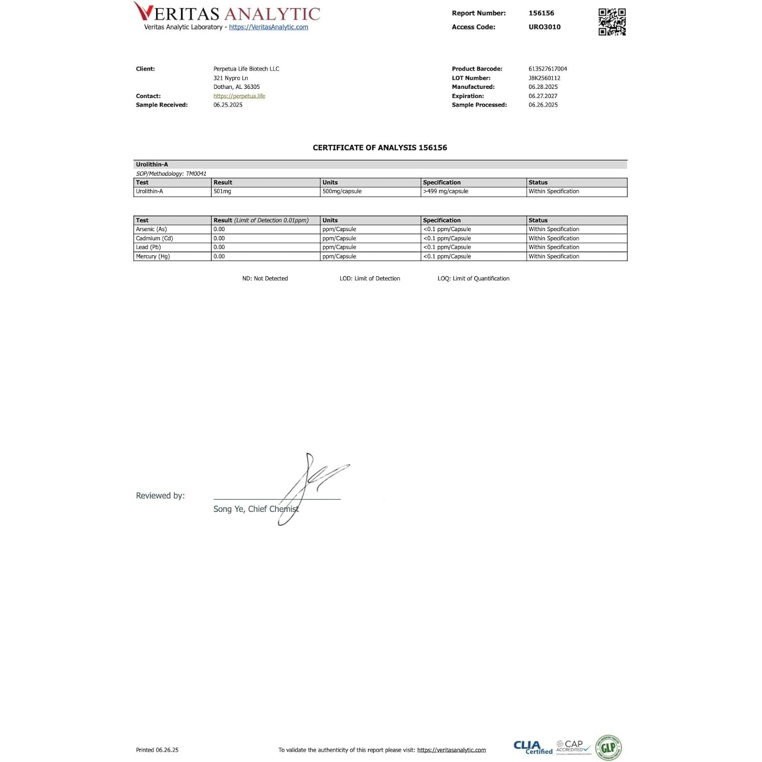 PERPETUA.LIFE Urolithin-A Liposomal, 1000Mg - 60 Capsules