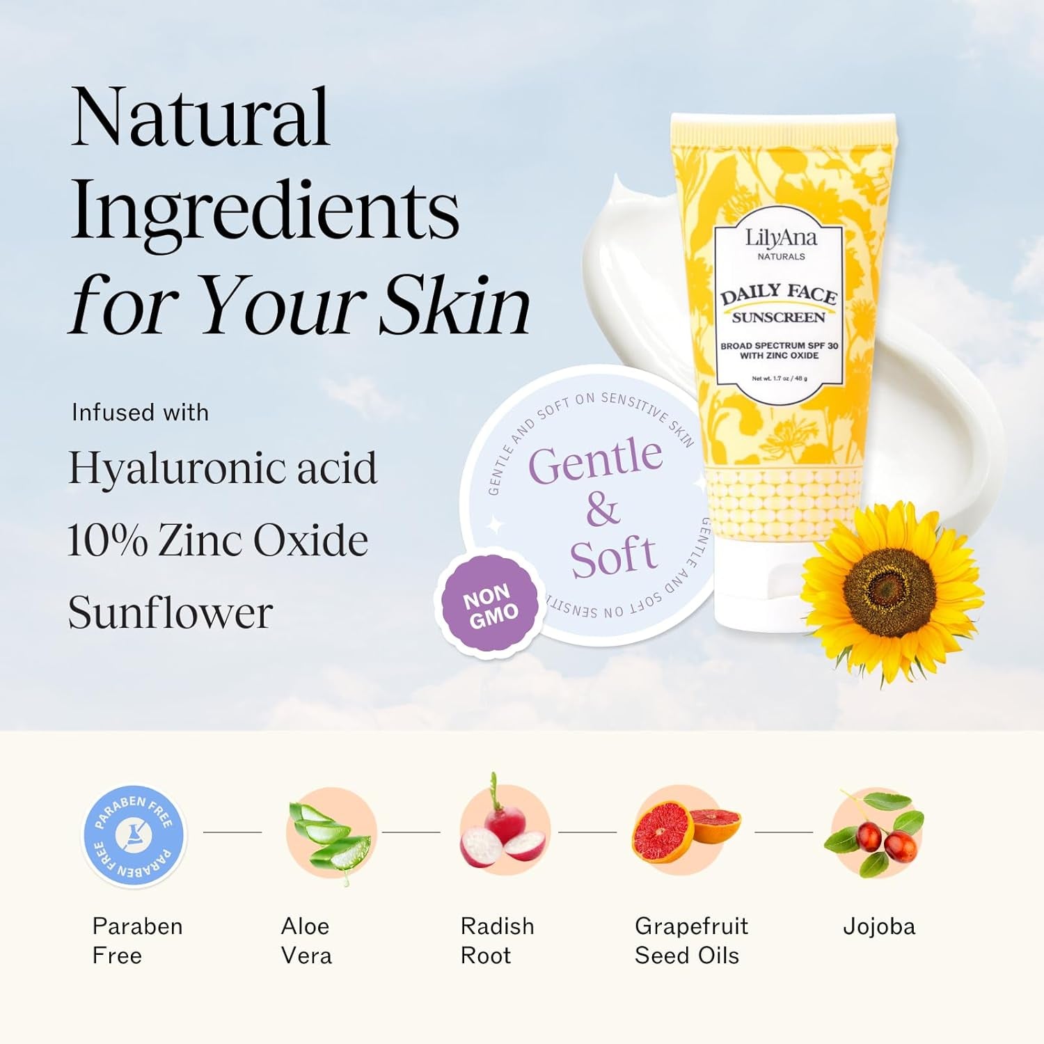 LilyAna Naturals Daily Face Sunscreen – 48g | Mineral SPF 30 Protection with Hydrating Botanical Extracts