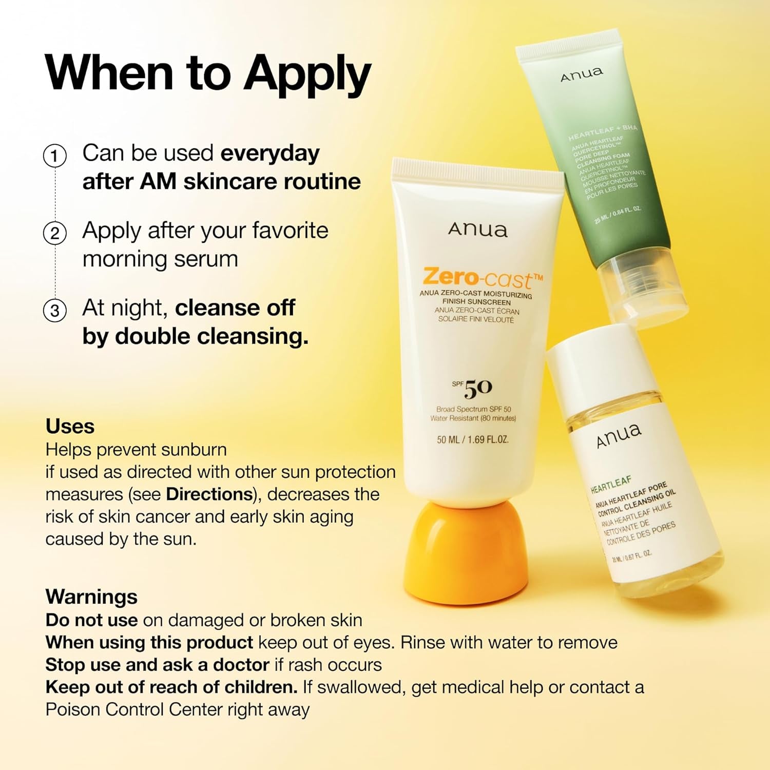 Anua Zero-Cast Moisturizing Finish Sunscreen SPF 50 – 50ml | No White Cast, Hydrating & Skin-Perfecting UV Protection