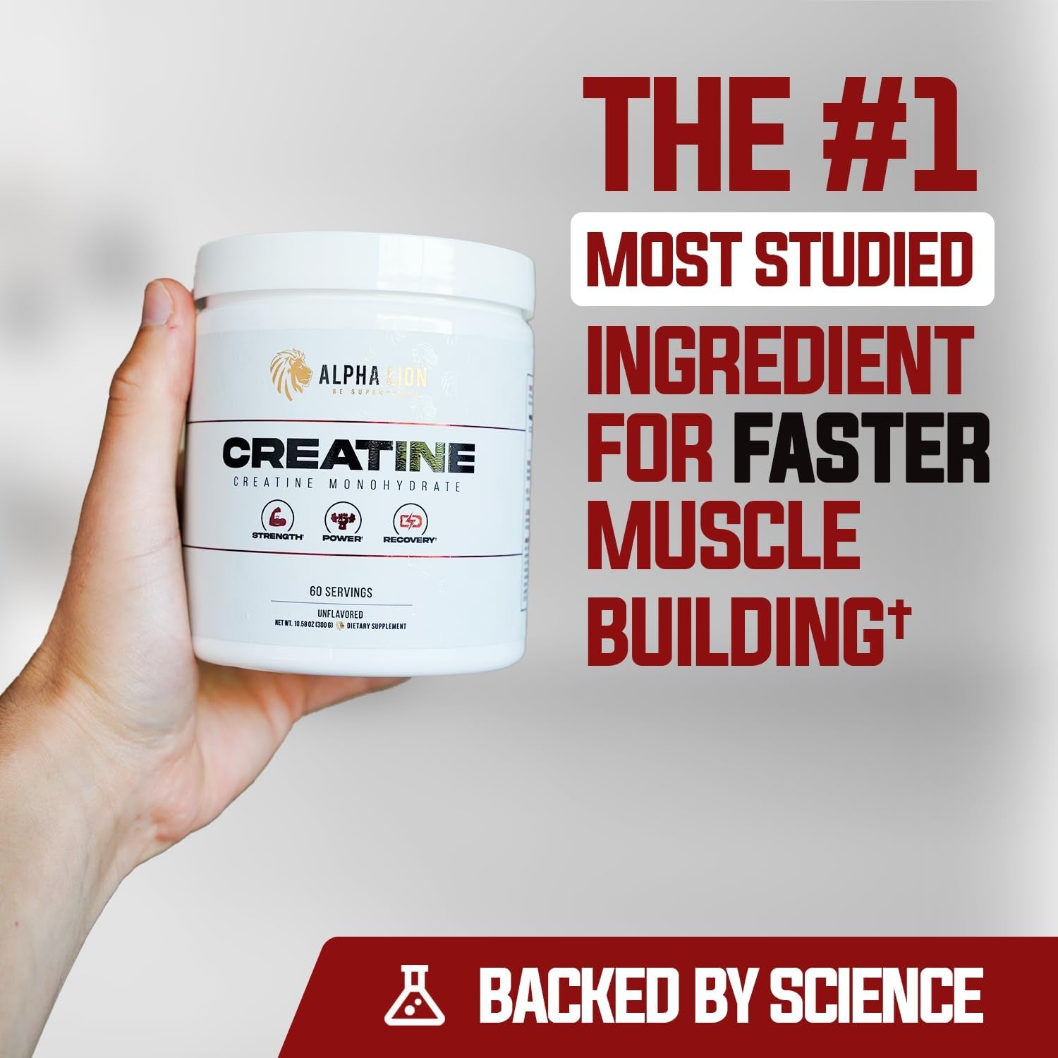 ALPHA LION Creatine Monohydrate Powder – 300g (60 Servings) | 5g Pure Creatine | Strength, Size & Performance Boost