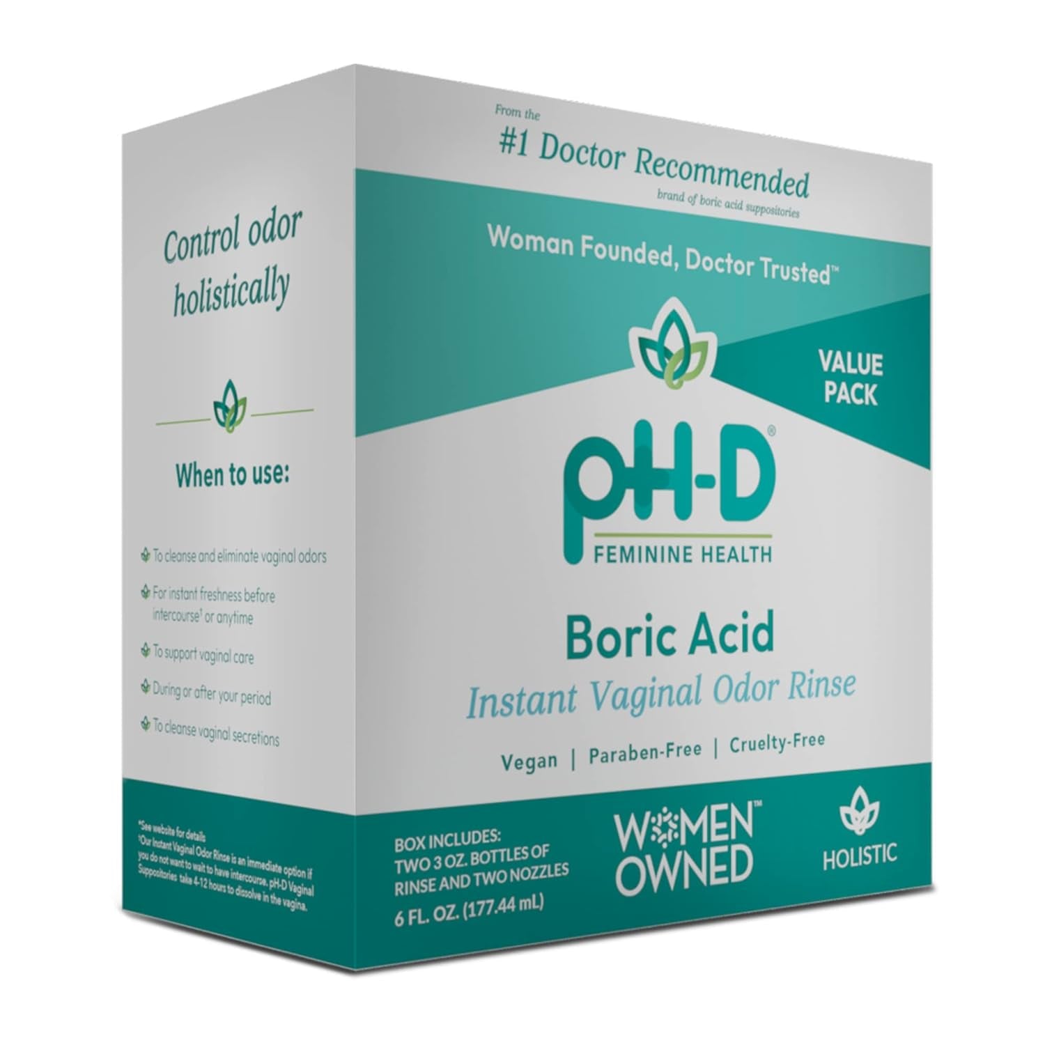 pH-D Feminine Health Support Instant Boric Acid Vaginal Odor Rinse – 177.44ml (Pack of 2) | Fast-Acting Freshness & Odor Control