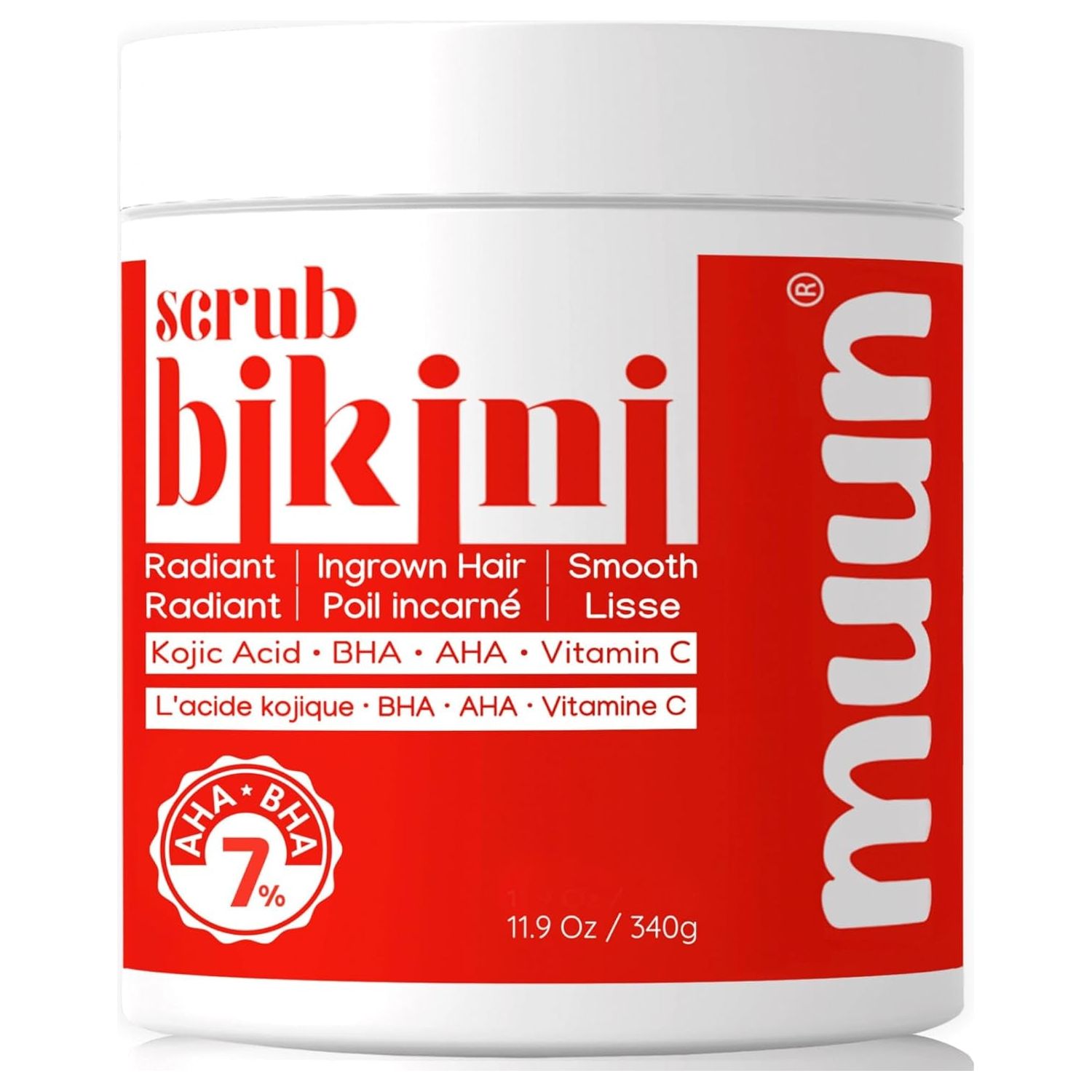 Bikini Area Exfoliator, 2% Kojic Acid Vitamin C & 7% AHA/BHA Even Skin Tone & Ingrown Hair - 340g