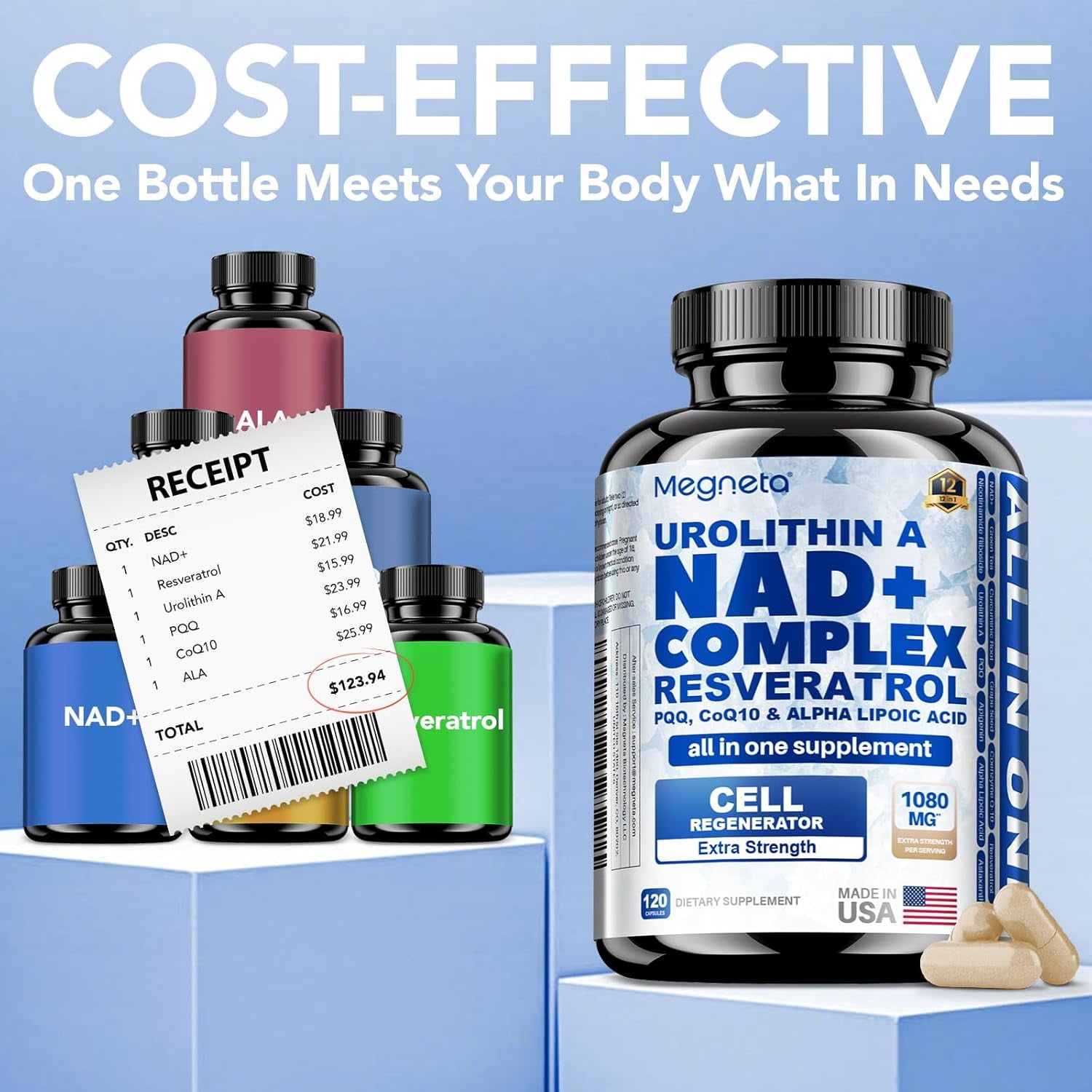 Liposomal Nad+ Resveratrol 1080Mg, 120 Capsules Large Supply Nad+ Supplement with Urolithin A, PQQ, Coq10, Alpha Lipoic for Men& Women, Cellular Support, Anti-Aging, Antioxidant and Energy Booster