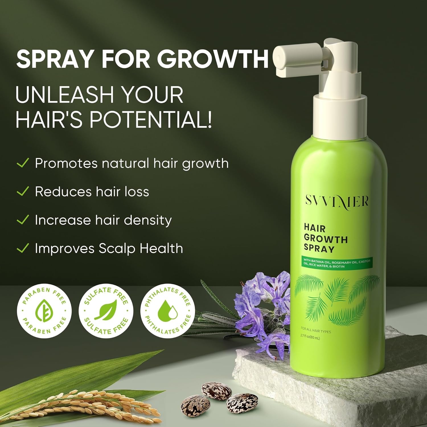 Svvimer Hair Growth Spray – 80ml | Rosemary, Biotin & Caffeine for Thicker, Fuller Hair