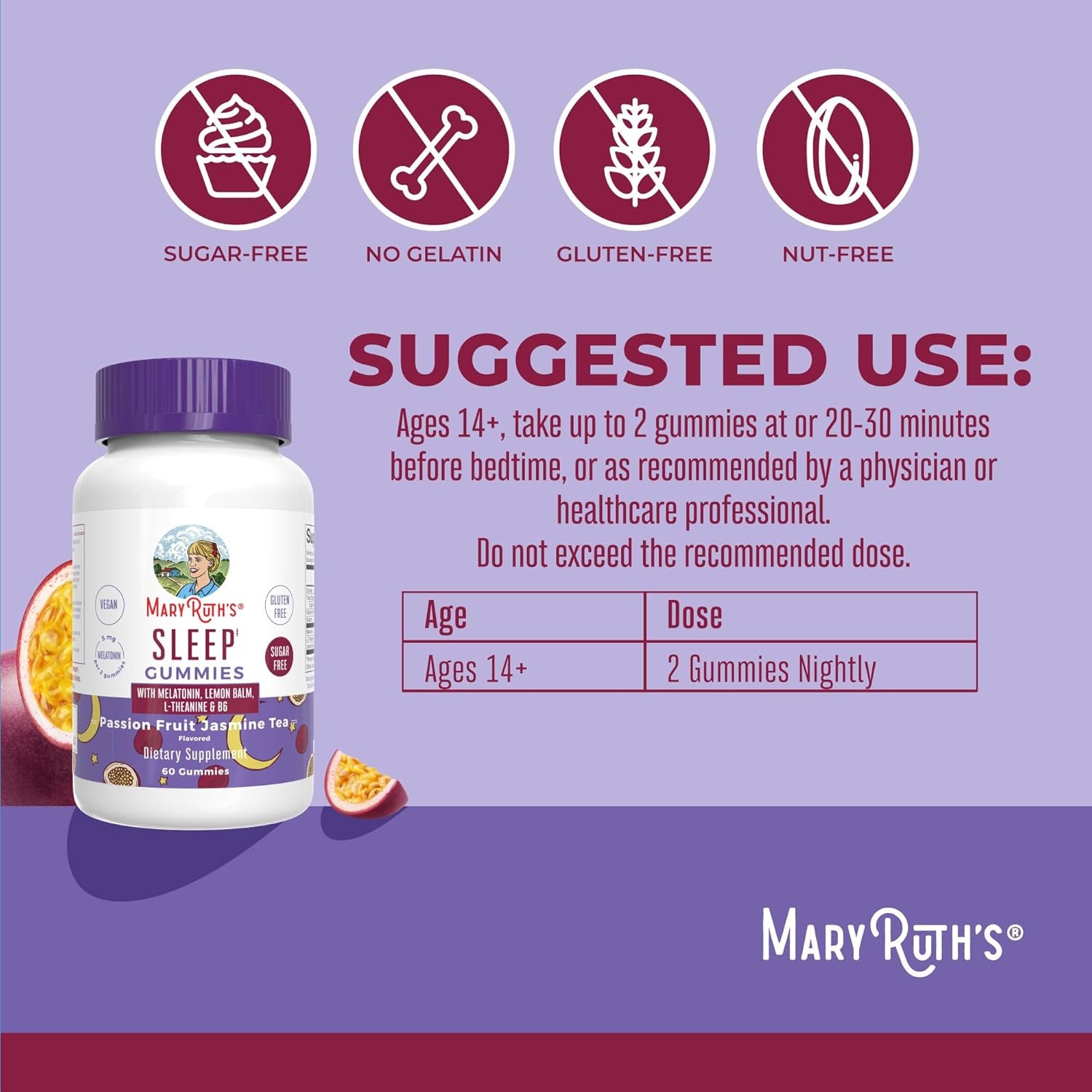 MaryRuth Organics Sleep Gummies – 60 Gummies | Vegan Melatonin with L-Theanine & Lemon Balm for Restful Sleep