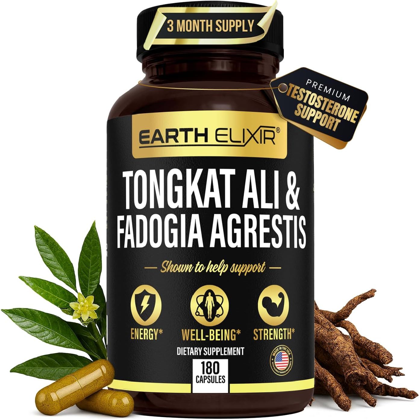 Fadogia Agrestis & Tongkat Ali for Men & Woman – Natural Testosterone Supplement for Men - Made in USA & 3Rd Party Tested – Strength, Energy & Vitality - Longjack – 3 Month Supply