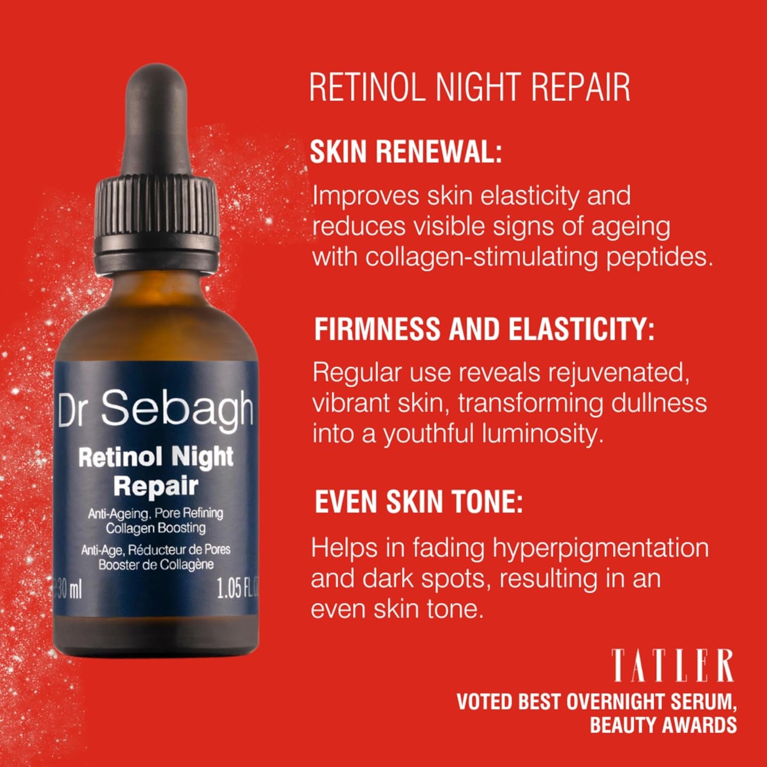 Dr Sebagh Retinol Night Repair – 30ml | High-Strength Overnight Serum for Radiance, Firmness & Dark Spot Correction