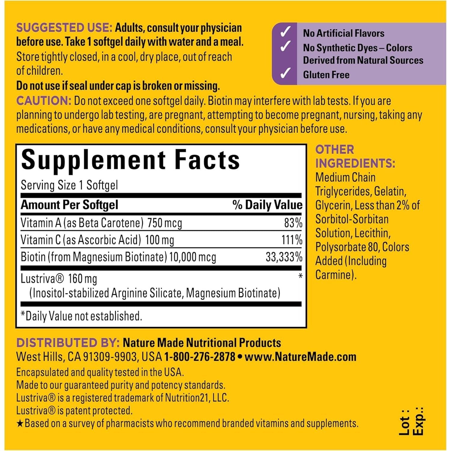 Nature Made Hair Growth Softgels – 30 Softgels | Clinically Proven Formula for Thicker, Fuller Hair in 12 Weeks