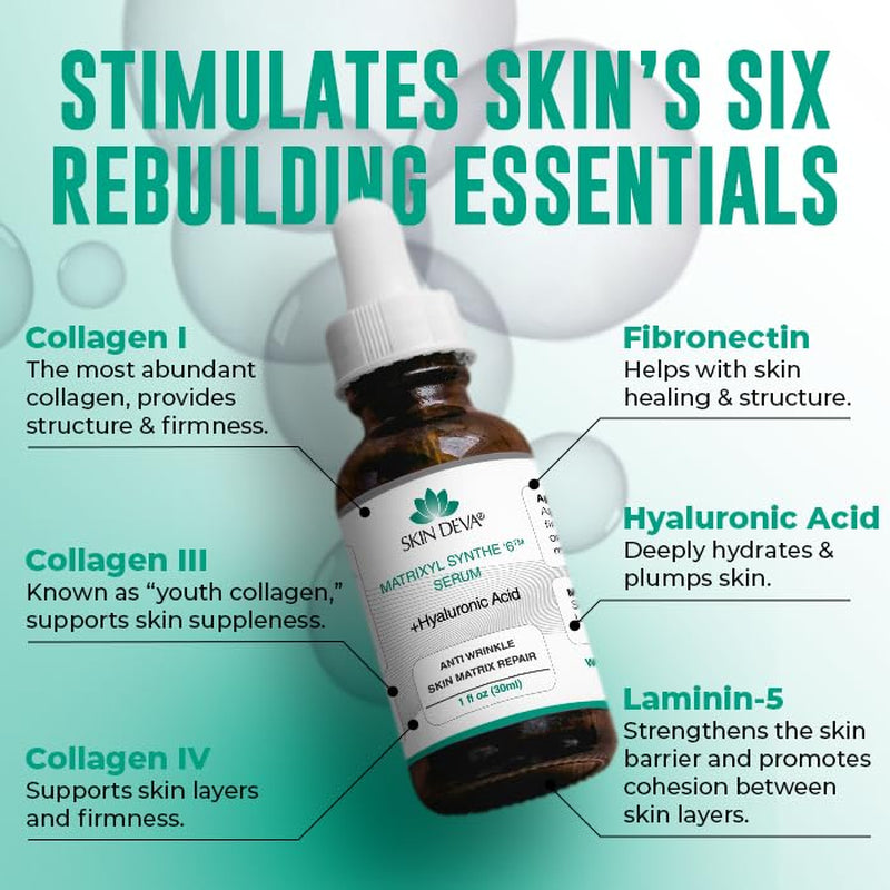 SKIN DEVA Matrixyl Synthe 6™ Serum + Hyaluronic Acid – 30ml | Anti-Wrinkle & Skin Firming Treatment