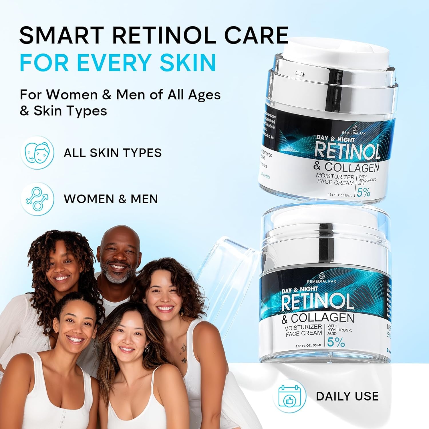 REMEDIAL PURITY AESTHETICS EXPERIENCE Day & Night Retinol & Collagen Moisturizer Cream – 55ml | Anti-Aging, Firming & Hydrating