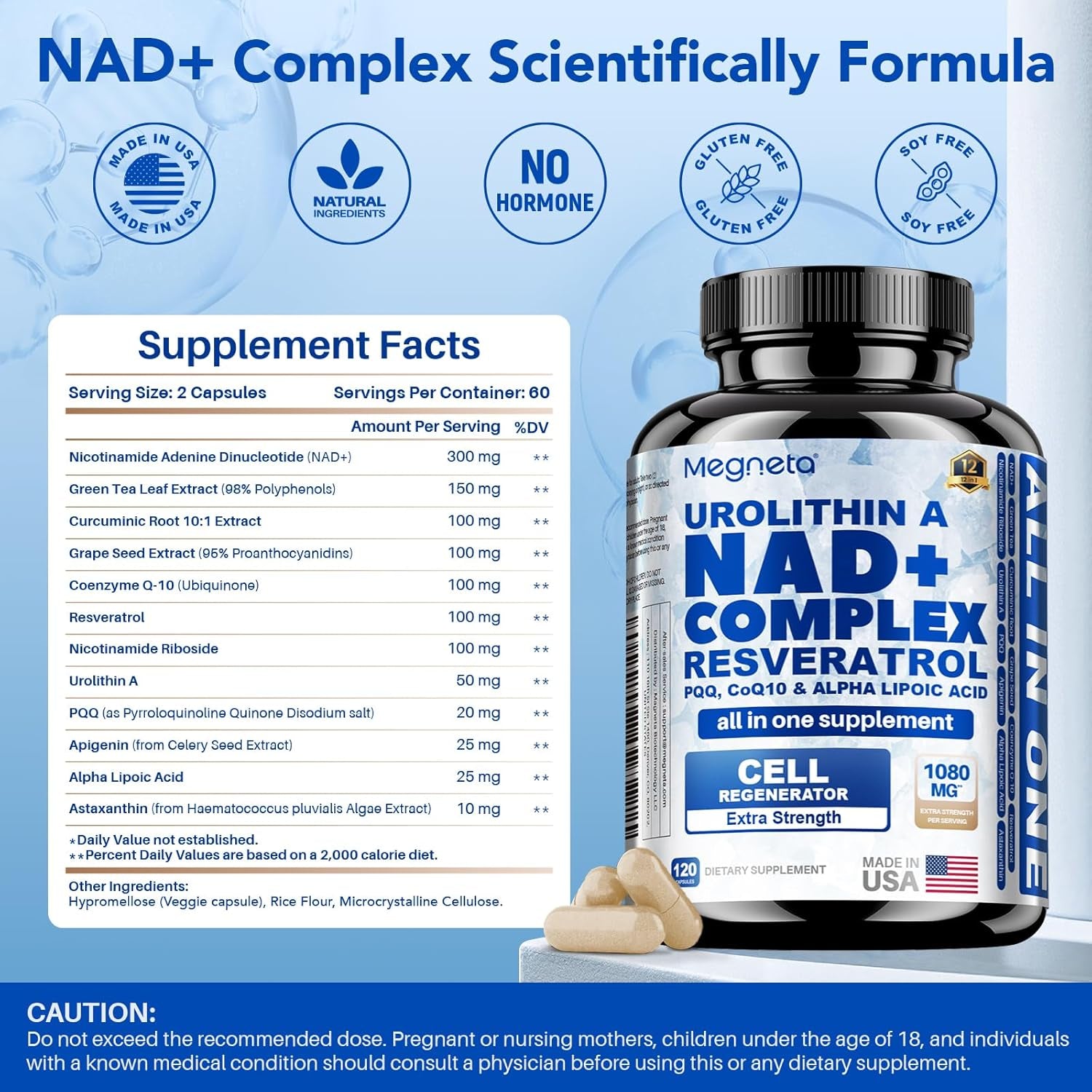 Liposomal Nad+ Resveratrol 1080Mg, 120 Capsules Large Supply Nad+ Supplement with Urolithin A, PQQ, Coq10, Alpha Lipoic for Men& Women, Cellular Support, Anti-Aging, Antioxidant and Energy Booster