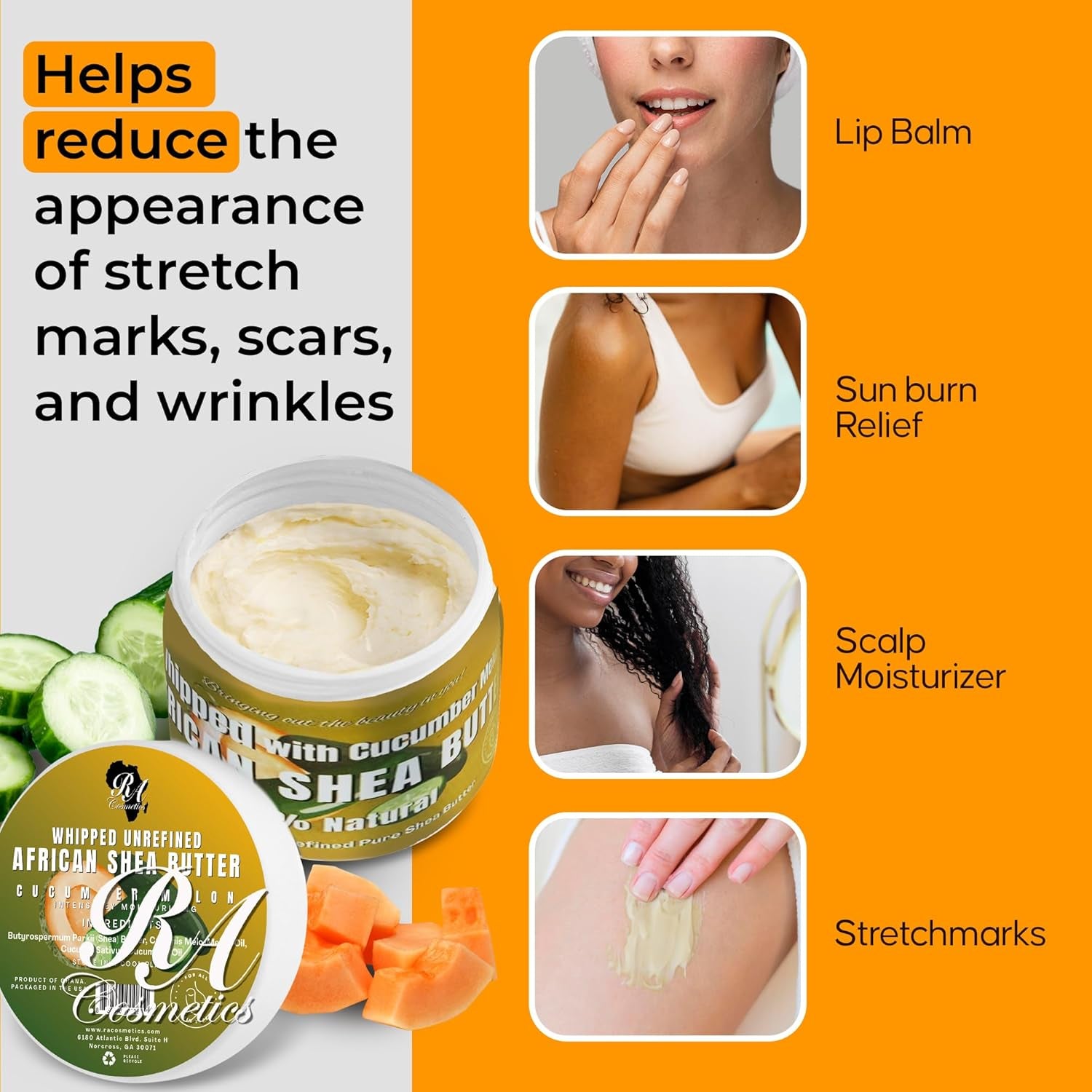 RA COSMETICS Whipped With Cucumber-Melon African Shea Butter – 340g | Cooling Hydration, Skin Refreshing & Revitalising Care