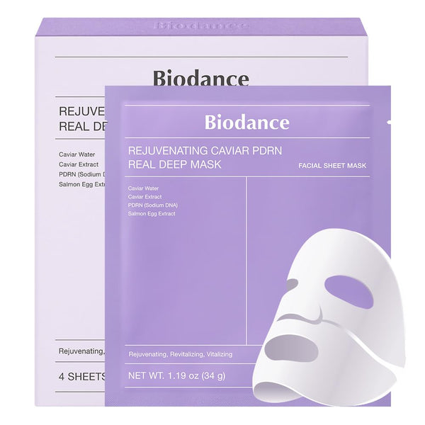 BIODANCE Rejuvenating Caviar PDRN Real Deep Mask – 34g x 4 Sheets | Skin Barrier Strengthening & Deep Hydration