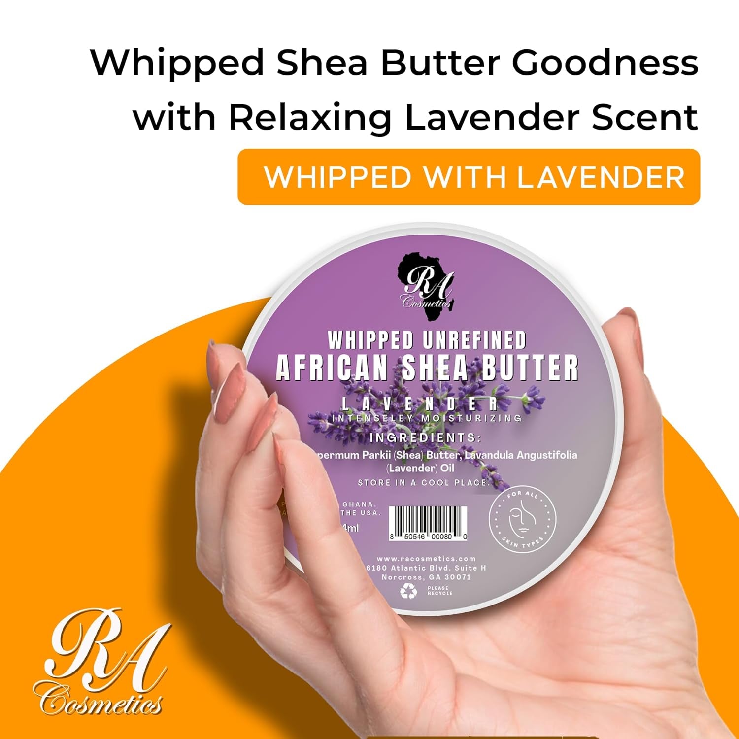 RA COSMETICS Whipped With Lavender African Shea Butter – 340g | Calming Moisture, Skin Soothing & Overnight Nourishment