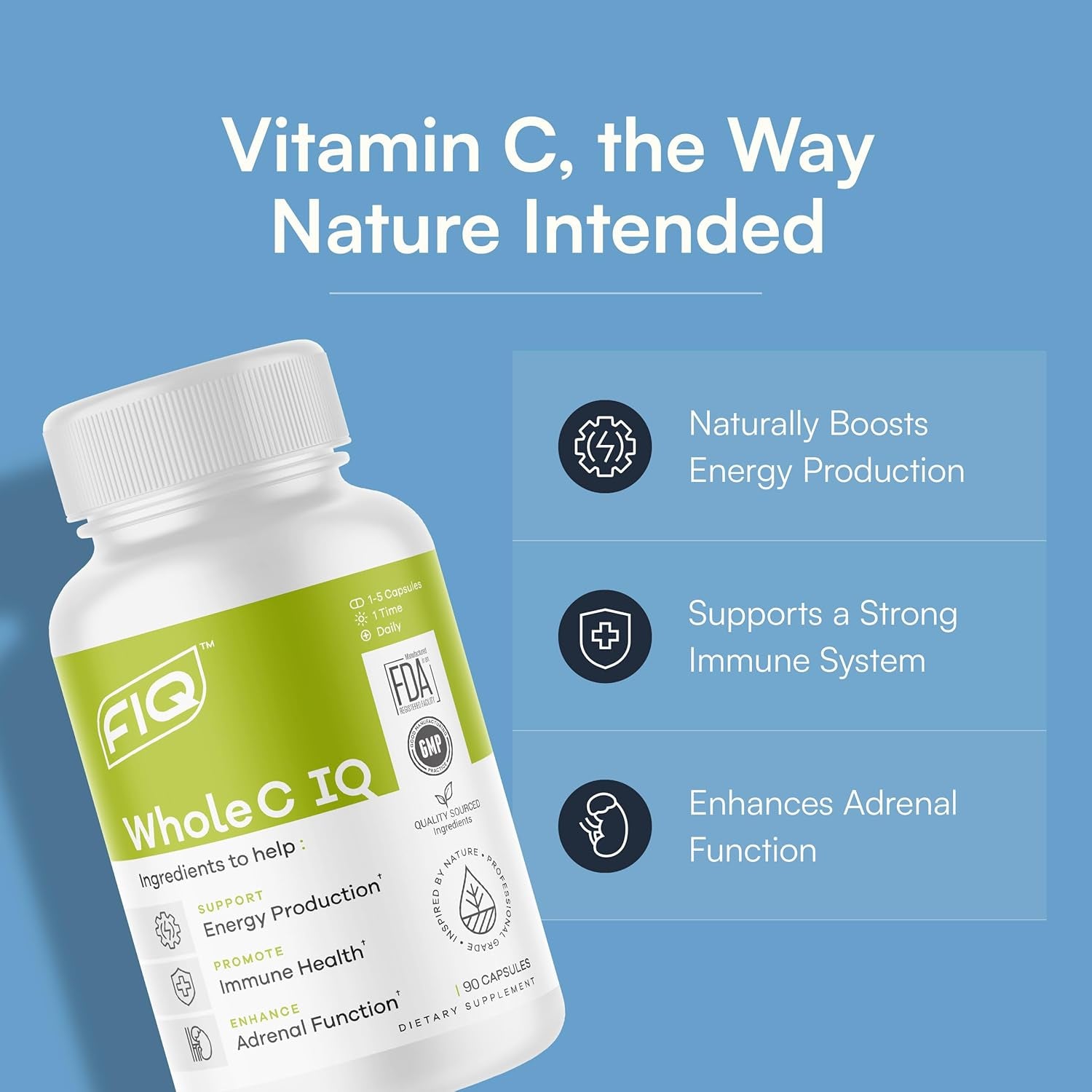FIQ Whole C IQ – 90 Capsules | Plant-Based Vitamin C for Energy, Immunity & Antioxidant Support