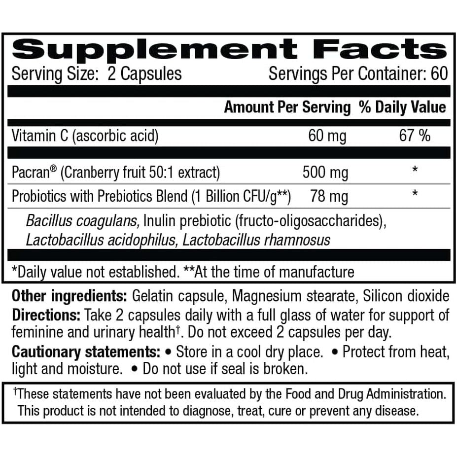 vH essentials Probiotics with Prebiotics & Cranberry – 120 Capsules | Triple-Action Feminine & Urinary Tract Health Support