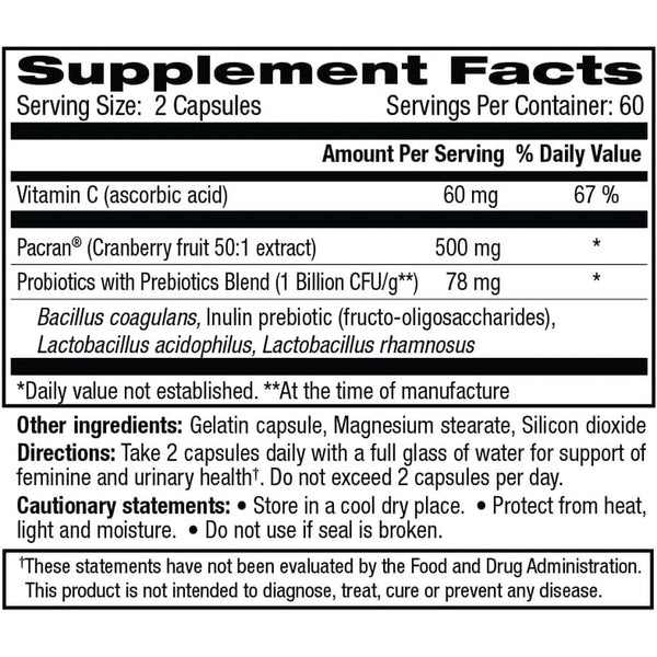 vH essentials Probiotics with Prebiotics & Cranberry – 120 Capsules | Triple-Action Feminine & Urinary Tract Health Support