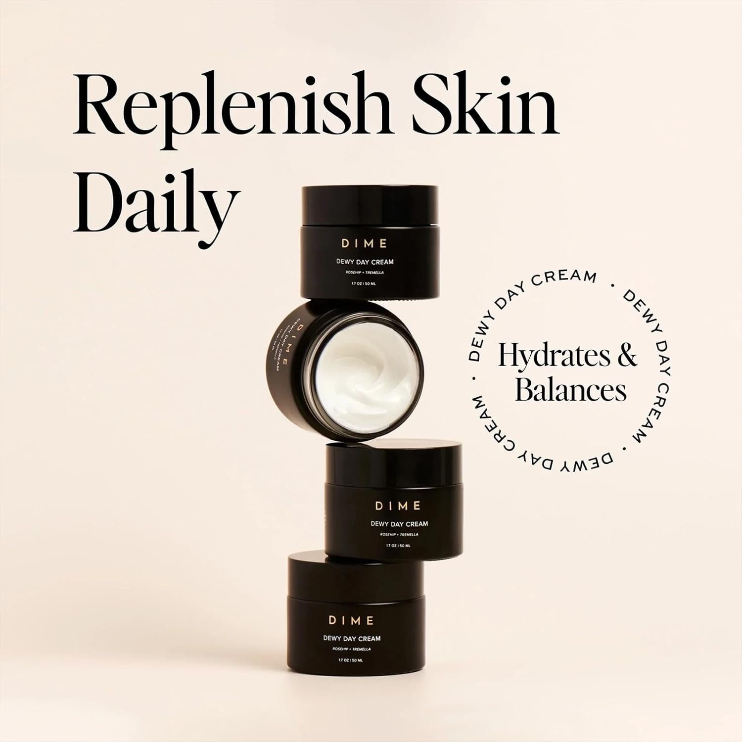 DIME Dewy Day Cream – 50ml | Lightweight, Vegan Daily Moisturiser for Hydration, Firmness & Radiance