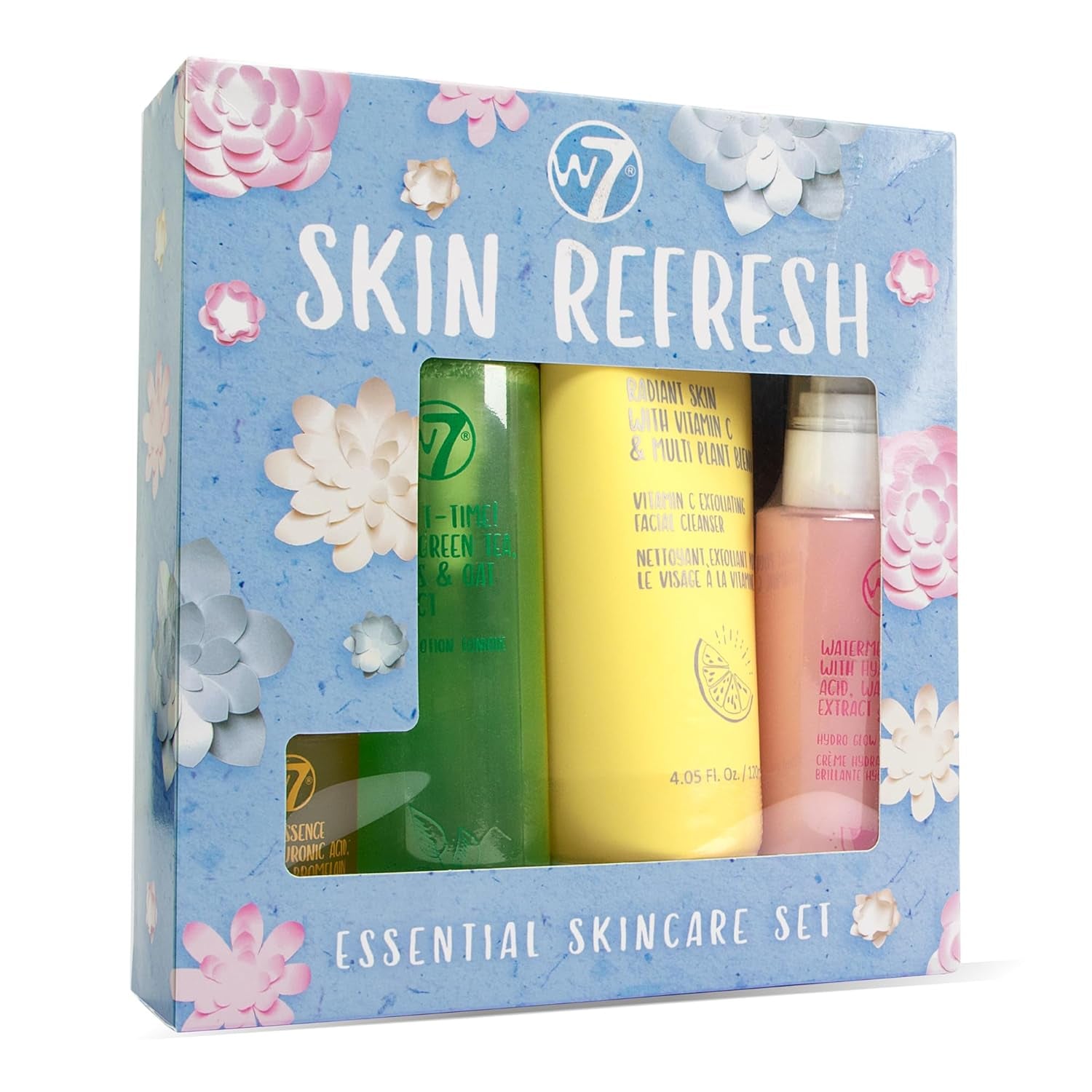 W7 Skin Refresh Essential Skincare Set – 4 Full-Size Products | Cleanse, Tone, Hydrate & Glow